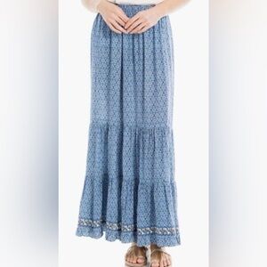 Max Studio Skirt Womens L Blue Geometric Floral Maxi Cottagecore Country Prairie